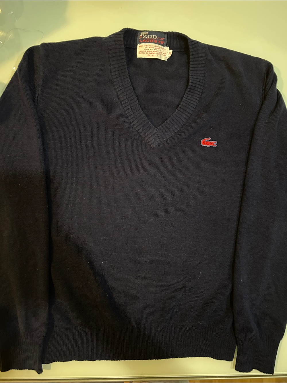 Vintage Izod Lacoste navy blue v neck sweater unisex